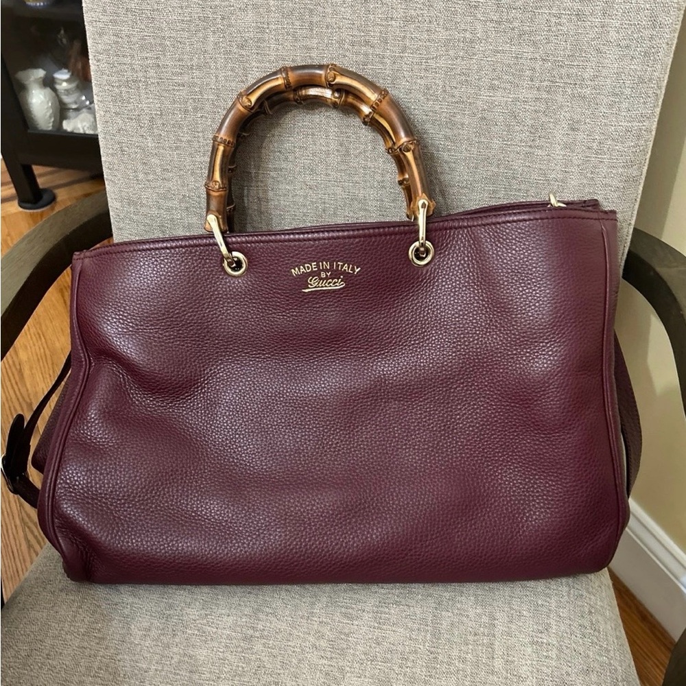 Gucci Burgundy Leather Satchel with Bamboo Handles